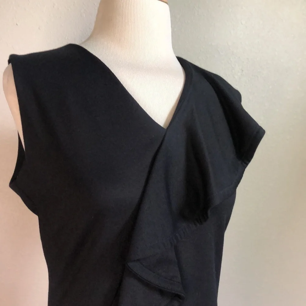 AMANDA UPRICHARD‎ Womens Large Black Ruffle Collar Sleeveless Dress Romantic New